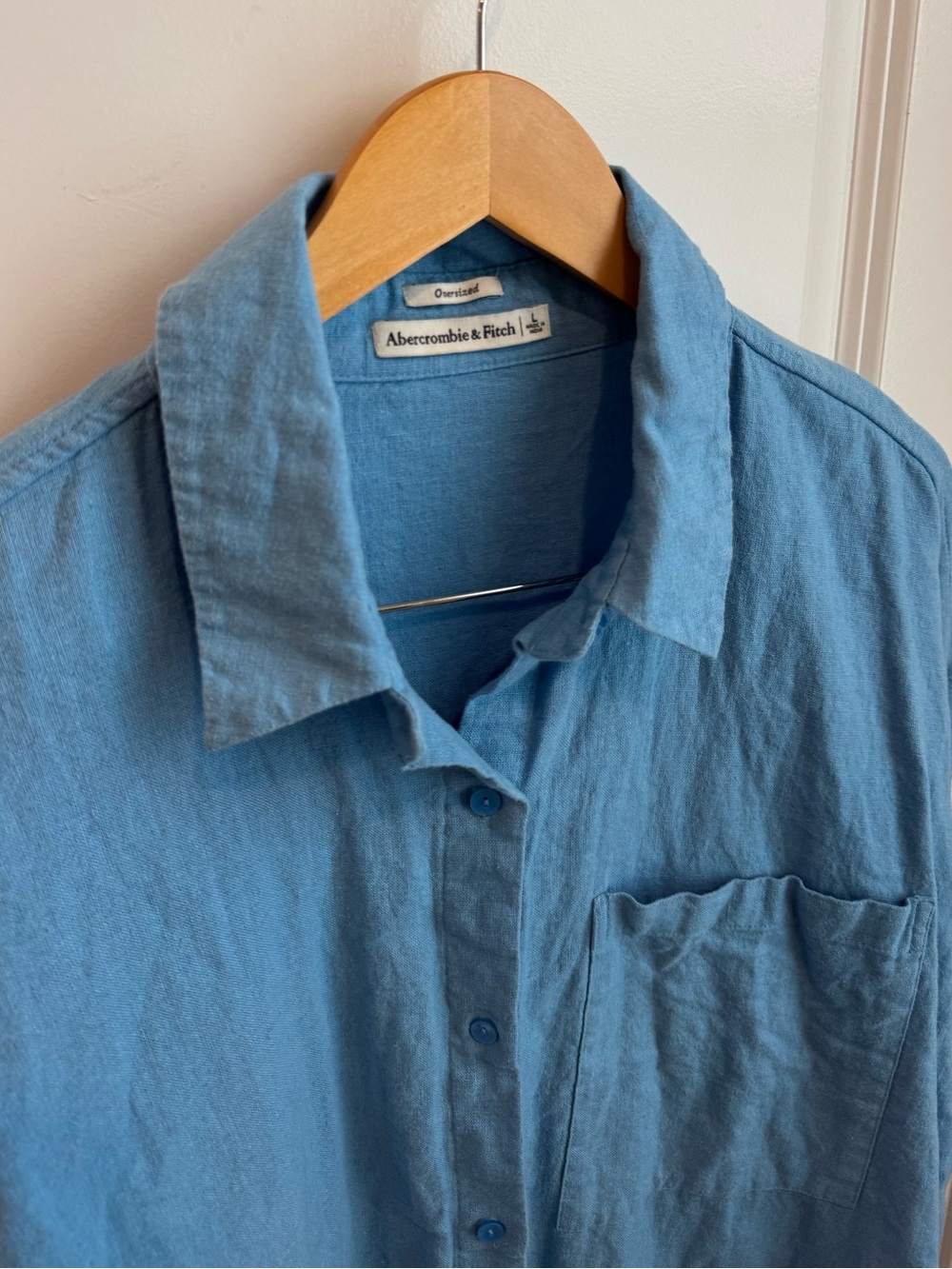 Abercrombie & Fitch Oversized Linen Blend Shirt Blue Button Down Large